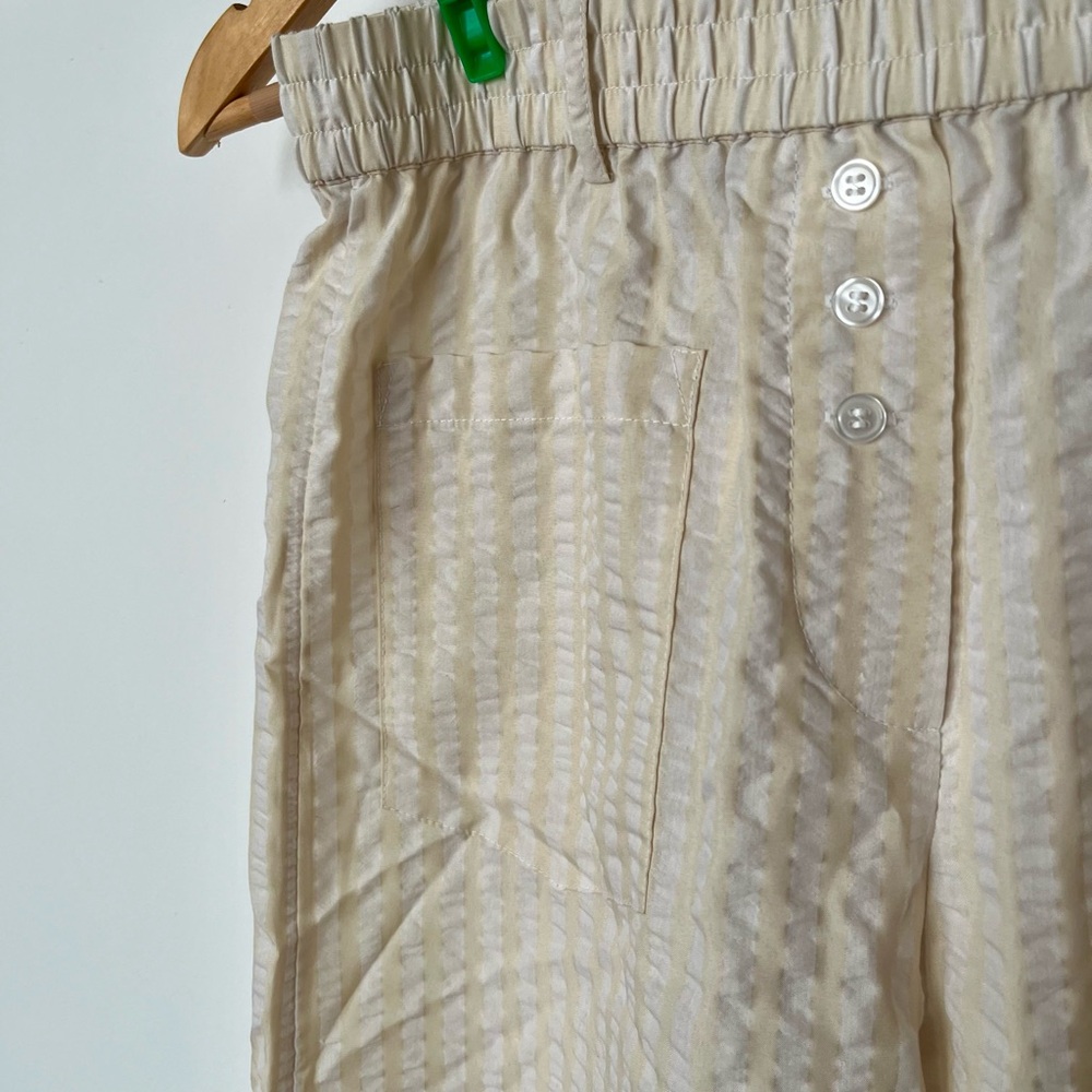 White and cream seersucker pants